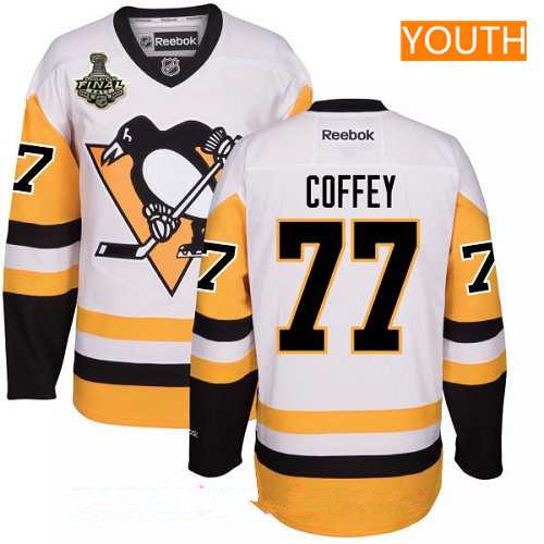 Youth Pittsburgh Penguins #77 Paul Coffey White Third 2017 Stanley Cup Finals Patch Stitched NHL Reebok Hockey Jersey