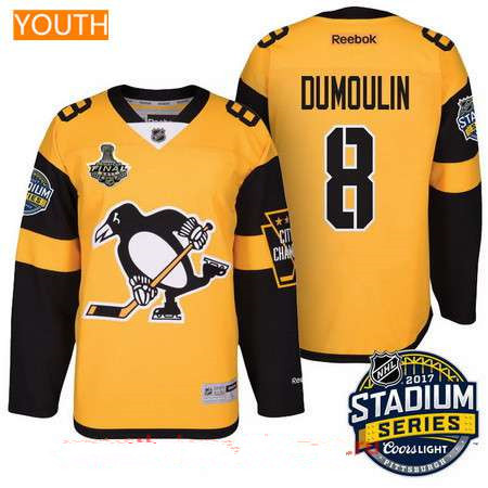 Youth Pittsburgh Penguins #8 Brian Dumoulin Yellow Stadium Series 2017 Stanley Cup Finals Patch Stitched NHL Reebok Hockey Jersey