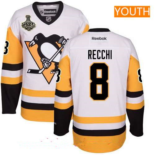 Youth Pittsburgh Penguins #8 Mark Recchi White Third 2017 Stanley Cup Finals Patch Stitched NHL Reebok Hockey Jersey