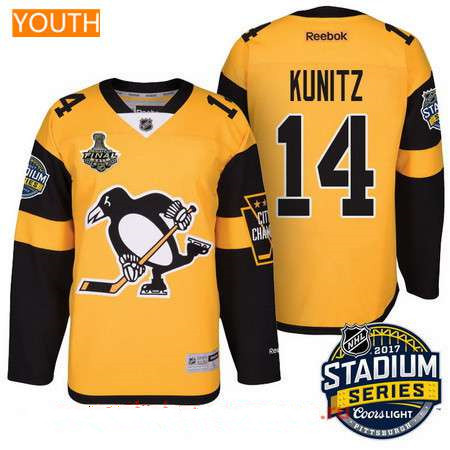 Youth Pittsburgh Penguins #14 Chris Kunitz Yellow Stadium Series 2017 Stanley Cup Finals Patch Stitched NHL Reebok Hockey Jersey