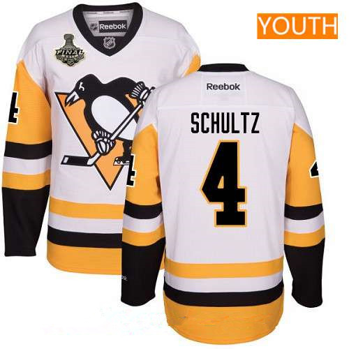 Youth Pittsburgh Penguins #4 Justin Schultz White Third 2017 Stanley Cup Finals Patch Stitched NHL Reebok Hockey Jersey