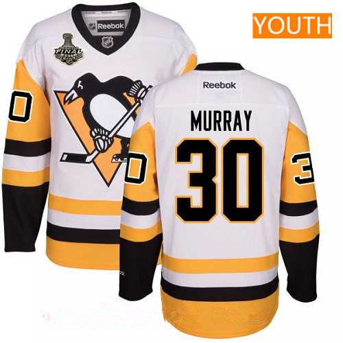 Youth Pittsburgh Penguins #30 Matt Murray White Third 2017 Stanley Cup Finals Patch Stitched NHL Reebok Hockey Jersey
