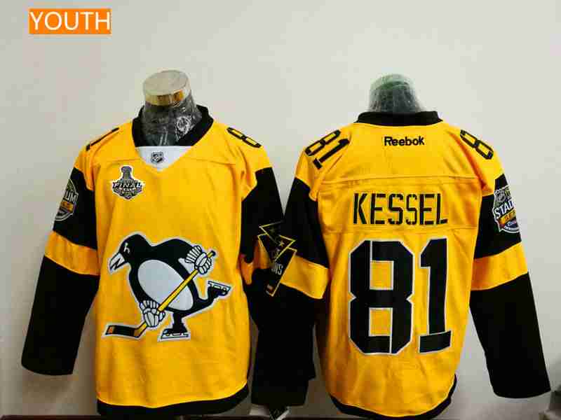 Youth Pittsburgh Penguins #81 Phil Kessel Yellow Stadium Series 2017 Stanley Cup Finals Patch Stitched NHL Reebok Hockey Jersey