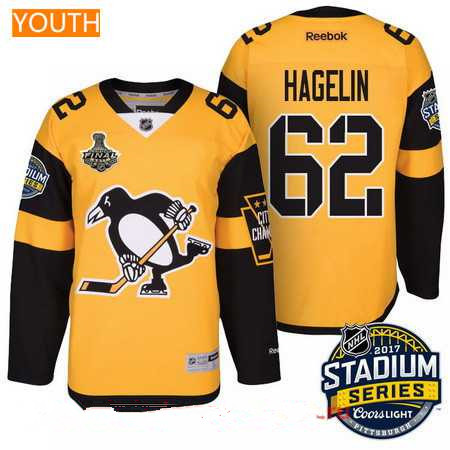 Youth Pittsburgh Penguins #62 Carl Hagelin Yellow Stadium Series 2017 Stanley Cup Finals Patch Stitched NHL Reebok Hockey Jersey