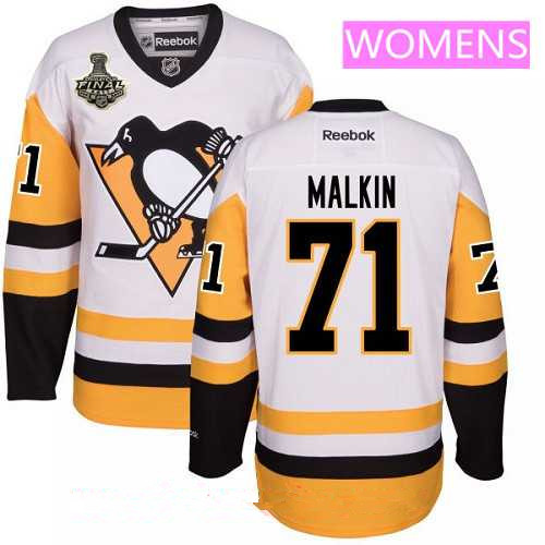 Women's Pittsburgh Penguins #71 Evgeni Malkin White Third 2017 Stanley Cup Finals Patch Stitched NHL Reebok Hockey Jersey