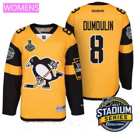 Women's Pittsburgh Penguins #8 Brian Dumoulin Yellow Stadium Series 2017 Stanley Cup Finals Patch Stitched NHL Reebok Hockey Jersey