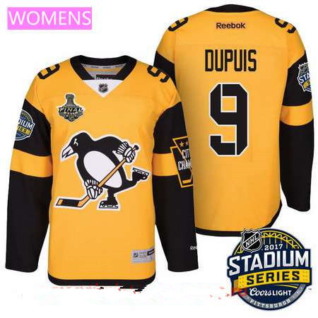 Women's Pittsburgh Penguins #9 Pascal Dupuis Yellow Stadium Series 2017 Stanley Cup Finals Patch Stitched NHL Reebok Hockey Jersey