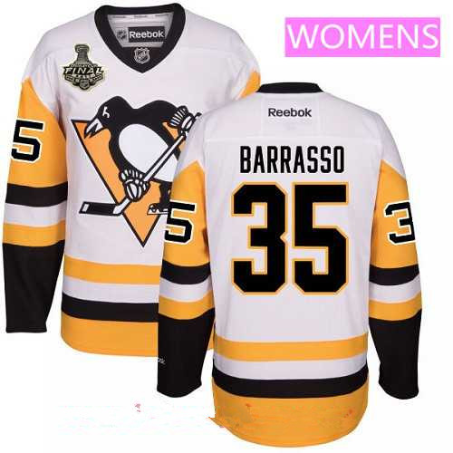 Women's Pittsburgh Penguins #35 Tom Barrasso White Third 2017 Stanley Cup Finals Patch Stitched NHL Reebok Hockey Jersey