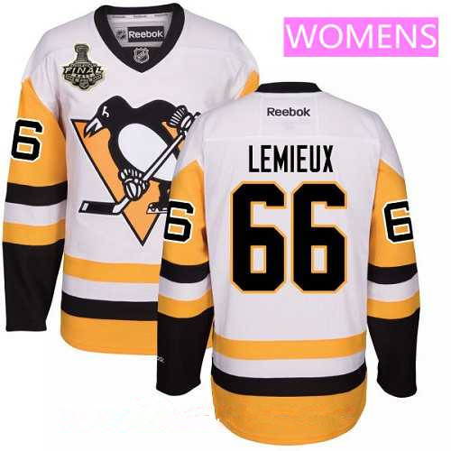 Women's Pittsburgh Penguins #66 Mario Lemieux White Third 2017 Stanley Cup Finals Patch Stitched NHL Reebok Hockey Jersey