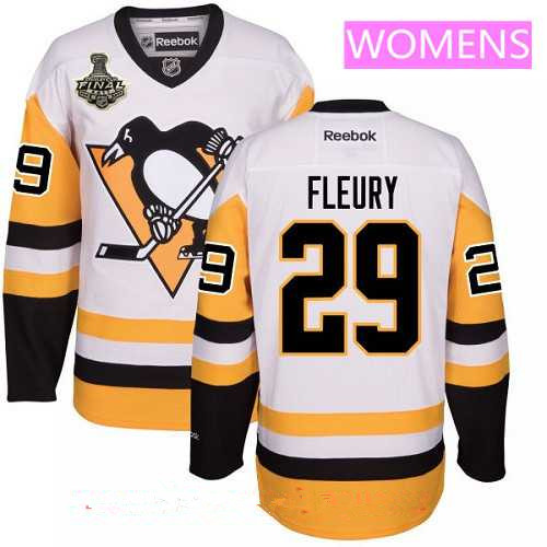 Women's Pittsburgh Penguins #29 Marc-Andre Fleury White Third 2017 Stanley Cup Finals Patch Stitched NHL Reebok Hockey Jersey