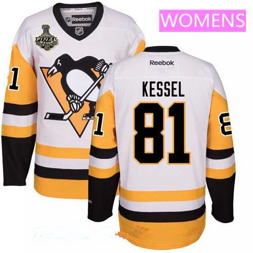 Women's Pittsburgh Penguins #81 Phil Kessel White Third 2017 Stanley Cup Finals Patch Stitched NHL Reebok Hockey Jersey