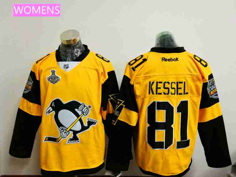 Women's Pittsburgh Penguins #81 Phil Kessel Yellow Stadium Series 2017 Stanley Cup Finals Patch Stitched NHL Reebok Hockey Jersey