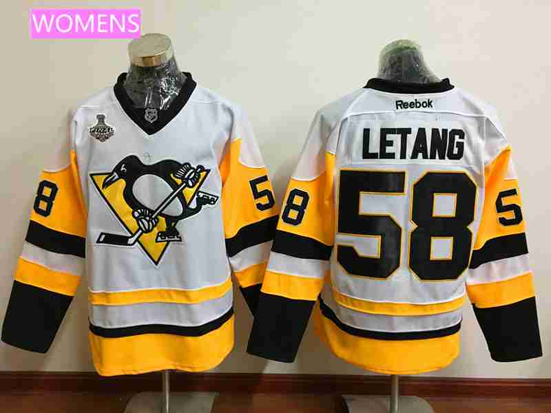Women's Pittsburgh Penguins #58 Kris Letang White Third 2017 Stanley Cup Finals Patch Stitched NHL Reebok Hockey Jersey