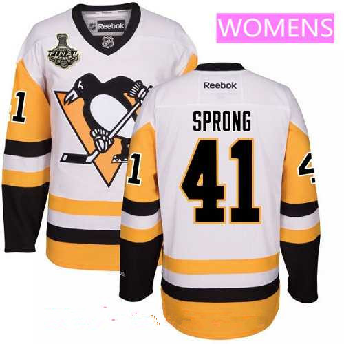 Women's Pittsburgh Penguins #41 Daniel Sprong White Third 2017 Stanley Cup Finals Patch Stitched NHL Reebok Hockey Jersey