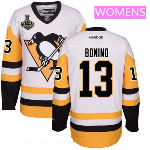 Women's Pittsburgh Penguins #13 Nick Bonino White Third 2017 Stanley Cup Finals Patch Stitched NHL Reebok Hockey Jersey