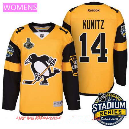 Women's Pittsburgh Penguins #14 Chris Kunitz Yellow Stadium Series 2017 Stanley Cup Finals Patch Stitched NHL Reebok Hockey Jersey
