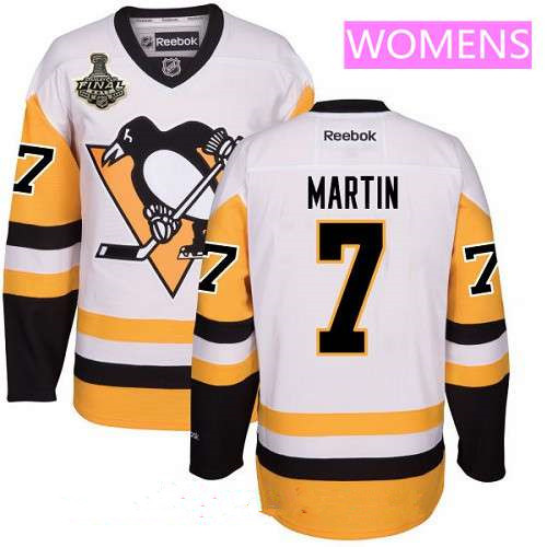 Women's Pittsburgh Penguins #7 Paul Martin White Third 2017 Stanley Cup Finals Patch Stitched NHL Reebok Hockey Jersey