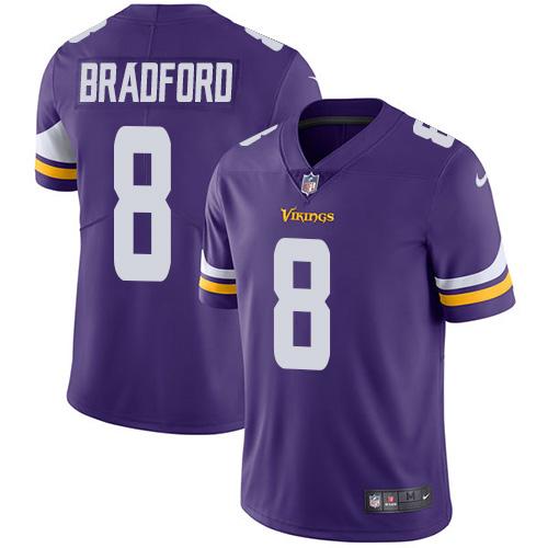 Nike Minnesota Vikings #8 Sam Bradford Purple Team Color Men's Stitched NFL Vapor Untouchable Limited Jersey
