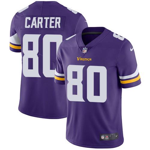 Nike Minnesota Vikings #80 Cris Carter Purple Team Color Men's Stitched NFL Vapor Untouchable Limited Jersey