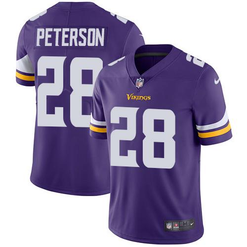 Nike Minnesota Vikings #28 Adrian Peterson Purple Team Color Men's Stitched NFL Vapor Untouchable Limited Jersey