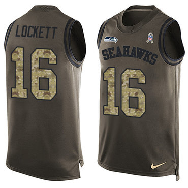 Nike Seattle Seahawks #16 Tyler Lockett Green Men's Stitched NFL Limited Salute To Service Tank Top Jersey