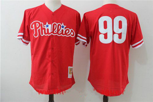 Men's Philadelphia Phillies #99 Mitch Williams Red Throwback Mesh Batting Practice Stitched MLB Mitchell & Ness Jersey