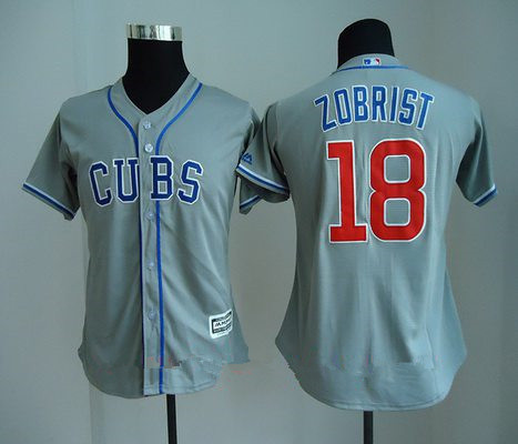Women's Chicago Cubs #18 Ben Zobrist Gray CUBS Stitched MLB Majestic Cool Base Jersey