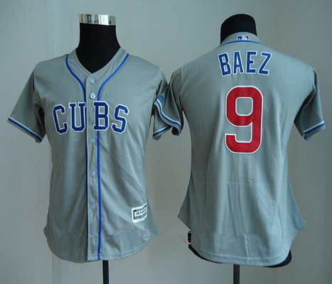 Women's Chicago Cubs #9 Javier Baez Gray CUBS Stitched MLB Majestic Cool Base Jersey