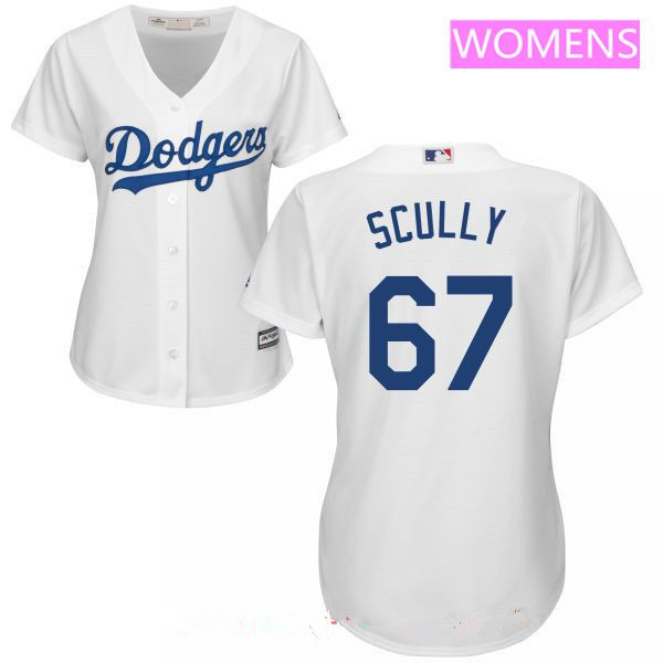 Women's Los Angeles Dodgers Sportscaster #67 Vin Scully Retired White Home Stitched MLB Majestic Cool Base Jersey
