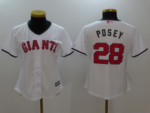 Women's San Francisco Giants #28 Buster Posey White With Pink Mother's Day Stitched MLB Majestic Cool Base Jersey