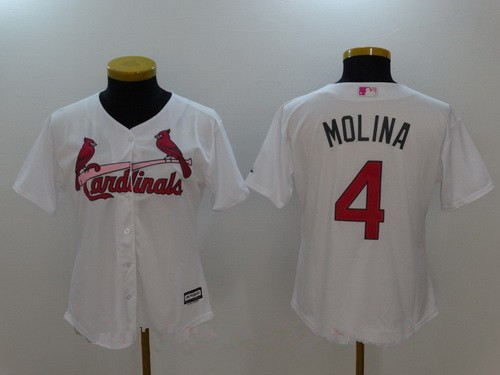 Women's St. Louis Cardinals #4 Yadier Molina White with Pink Mother's Day Stitched MLB Majestic Cool Base Jersey