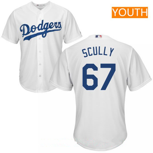 Youth Los Angeles Dodgers Sportscaster #67 Vin Scully Retired White Home Stitched MLB Majestic Cool Base Jersey