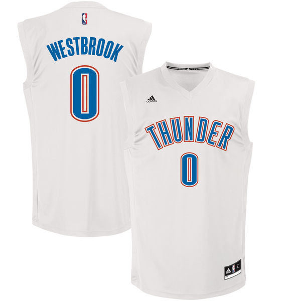 Oklahoma City Thunder 0 Russell Westbrook White Fashion Replica Jersey