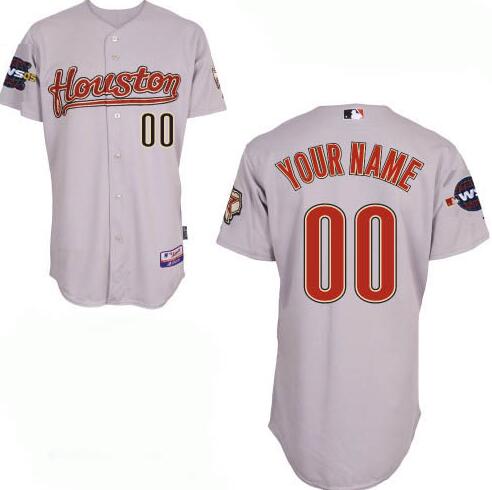Men's Houston Astros Gray Road With 2005 World Series Patch Majestic Cool Base Custom Baseball Jersey