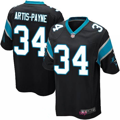 Men's Carolina Panthers #34 Cameron Artis-Payne Black Team Color Stitched NFL Nike Game Jersey
