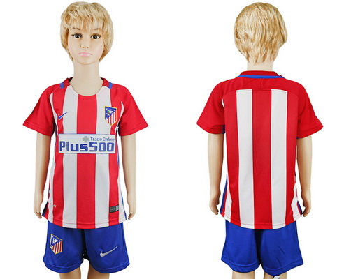 2016-17 Atletico Madrid Blank or Custom Home Soccer Youth Red and White Shirt Kit