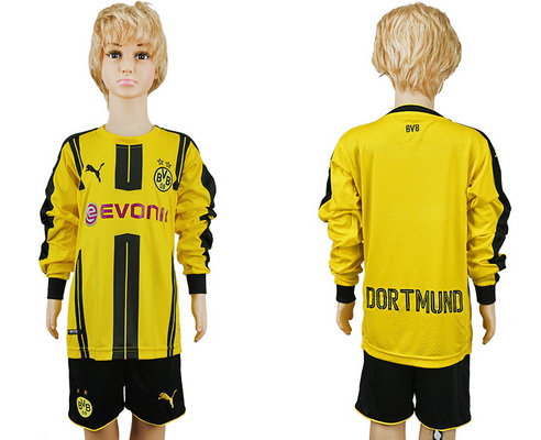 2016-17 Dortmund Blank or Custom Home Soccer Youth Yellow Long Sleeve Shirt Kit