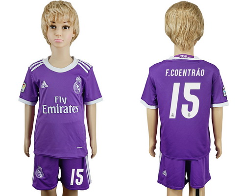 2016-17 Real Madrid #15 F.COENTRAO Away Soccer Youth Purple Shirt Kit