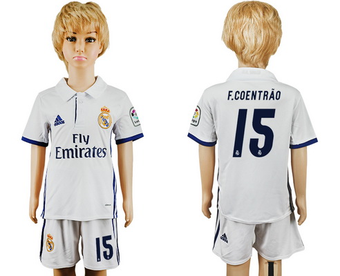2016-17 Real Madrid #15 F.COENTRAO Home Soccer Youth White Shirt Kit