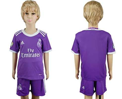 2016-17 Real Madrid Blank or Custom Away Soccer Youth Purple Shirt Kit