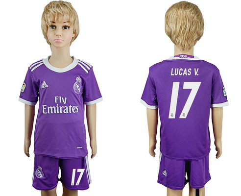 2016-17 Real Madrid #17 LUCAS V. Away Soccer Youth Purple Shirt Kit