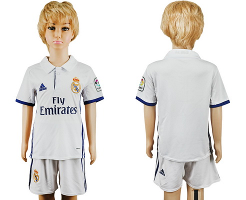 2016-17 Real Madrid Blank or Custom Home Soccer Youth White Shirt Kit
