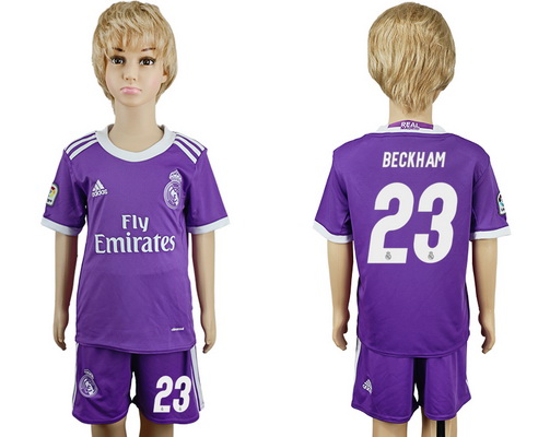 2016-17 Real Madrid #23 BECKHAM Away Soccer Youth Purple Shirt Kit