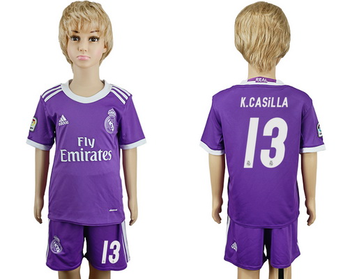 2016-17 Real Madrid #13 K.CASILLA Away Soccer Youth Purple Shirt Kit