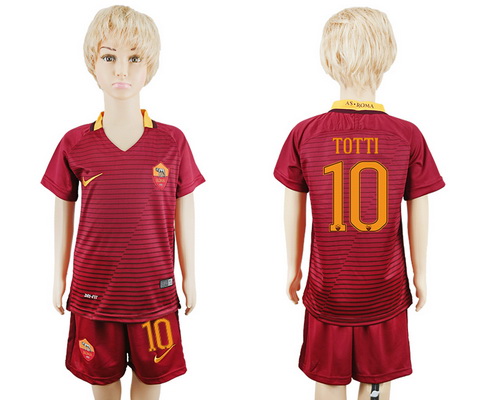 2016-17 Roma #10 TOTTI Home Soccer Youth Red Shirt Kit