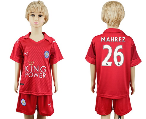 2016-17 Leicester City #26 MAHREZ Away Soccer Youth Red Shirt Kit