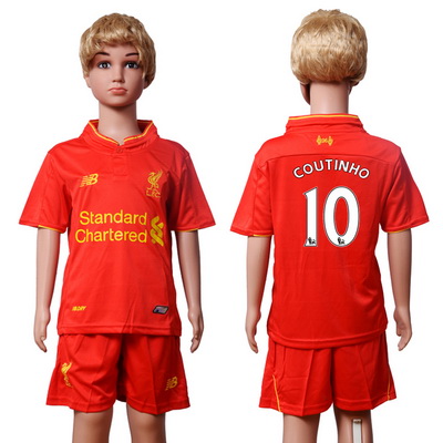 2016-17 Liverpool #10 COUTINHO Home Soccer Youth Red Shirt Kit