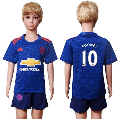 2016-17 Manchester United #10 ROONEY Away Soccer Youth Blue Shirt Kit