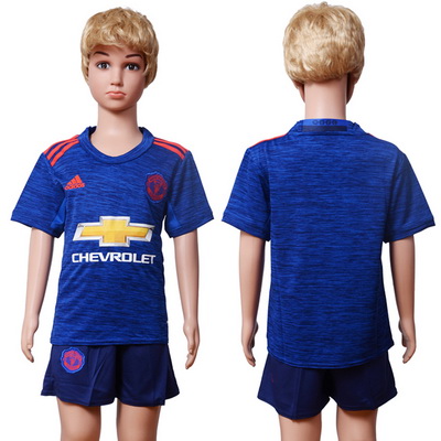 2016-17 Manchester United Blank or Custom Away Soccer Youth Blue Shirt Kit