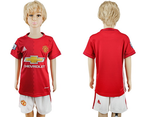 2016-17 Manchester United Blank or Custom Home Soccer Youth Red Shirt Kit